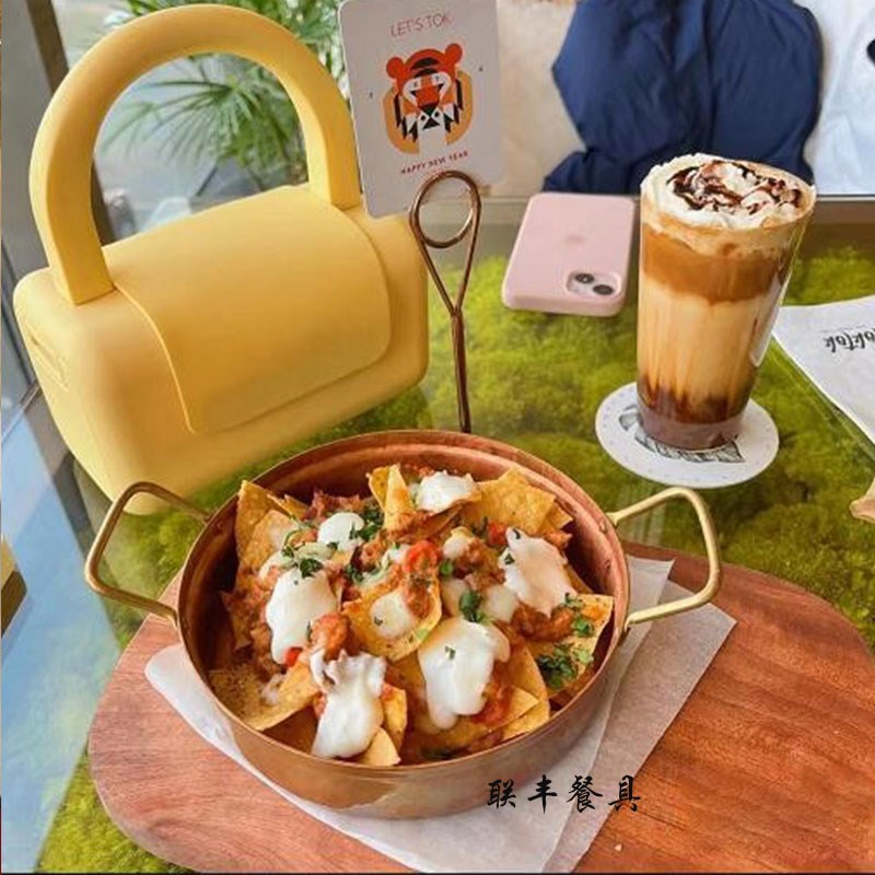 创意时尚餐具紫铜双耳锅迷你锅芝士锅位上汤锅西餐浓汤锅锤印双耳