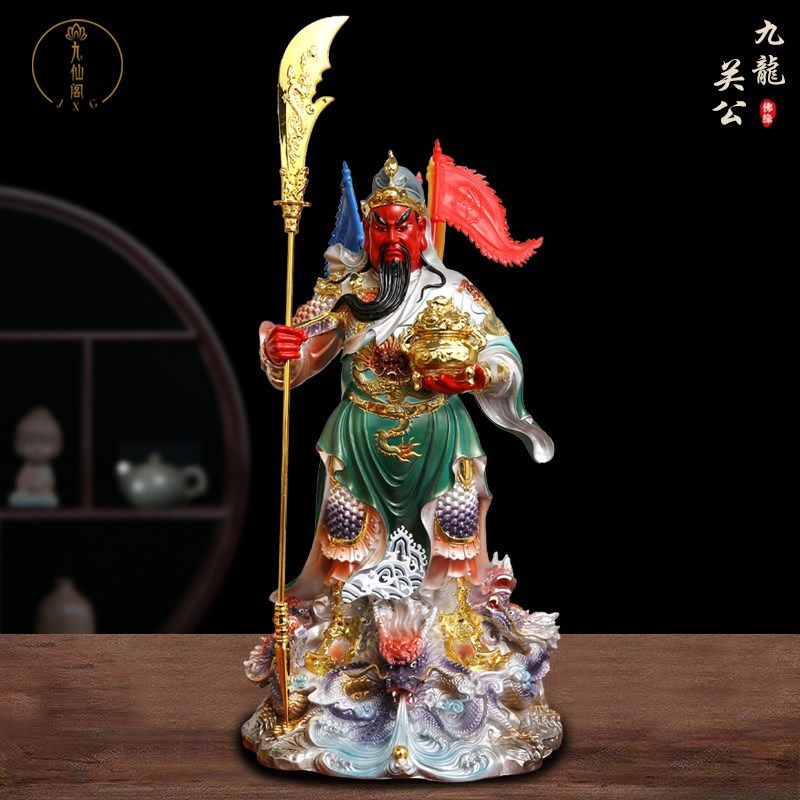 帝圣君神武财神绿袍关公赵公明像金脸骑虎将军佛像供奉关二爷招财