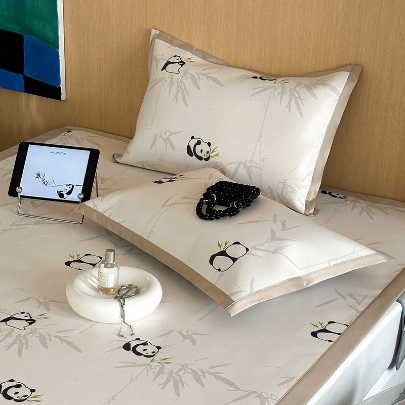 可爱熊猫A类冰丝凉席三件套 夏天2024新款凉感席床笠款空调软席子,床上用品,冰丝席,淘宝优惠券,粉丝福利购,淘宝优惠卷