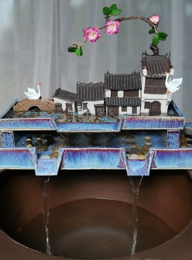 创意流水摆件鱼缸流水器循环养鱼抽水石槽假山流水喷泉大型配件造