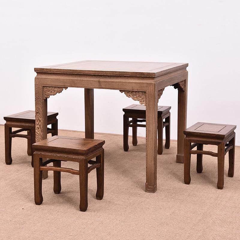 红bs木家具仙式仿古小户型实家用木方桌子饭餐桌椅组合鸡翅木中八