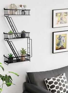 网红意JQF创多楼梯组架家层用卧室置装饰铁艺物架收纳整理墙上收