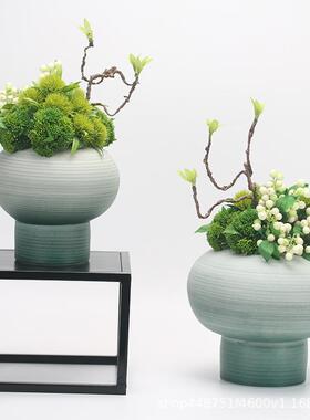 新中式浅绿色仿真花艺盆花装饰品现代家居客厅桌面样板间假花摆件