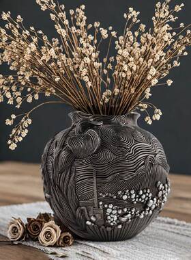 海外热销梵高灵感暗夜复艺术DBE花客盆花家居厅简约插古黑色花盆