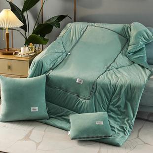 贴布纯绣靠色抱枕被子用两二合一秋冬季毛绒制定抱枕被枕被厚款加