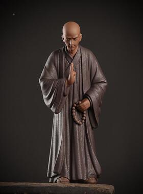 新中式禅意紫尚砂小和摆件陶瓷人物小沙弥创茶间空桌EQJ面装饰茶