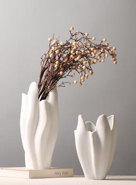 现代约IVG陶花瓶创意磨砂质插干花花器样简板瓷房客厅装感饰品摆