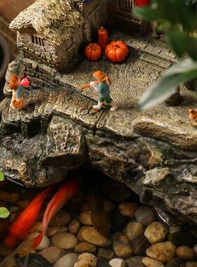 桌面微景观开小鱼缸流水摆件乔循环水客厅礼办公室装饰业迁新F968