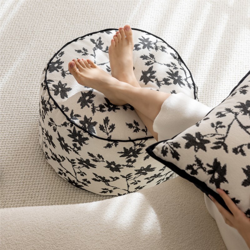 生活之盐花影雪尼尔坐墩圆形蒲团豆袋懒人沙发客厅地毯坐垫凳