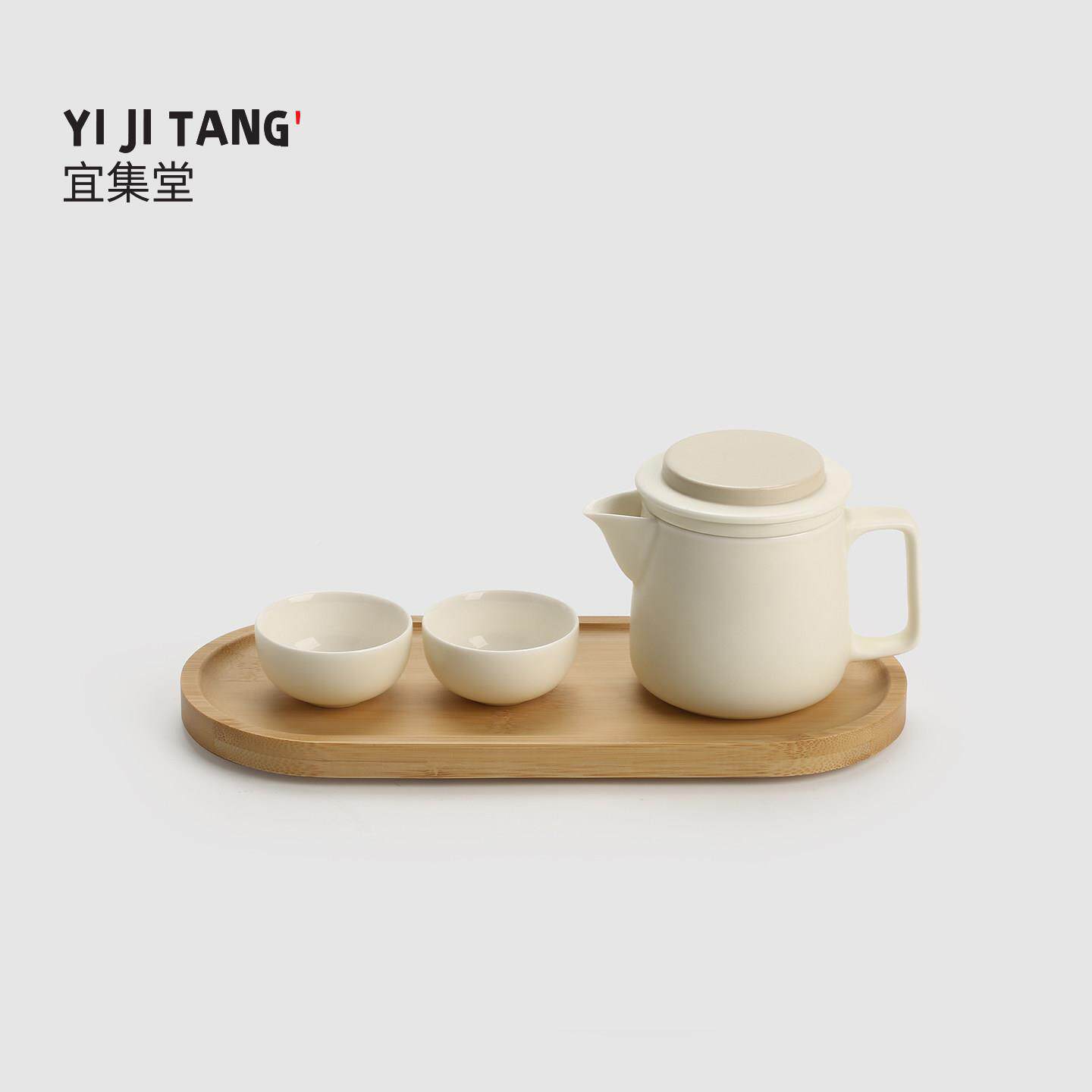 轻宜集堂舒奶油风功夫具套装陶瓷茶水分离壶年茶人喝茶乔轻迁轻舒