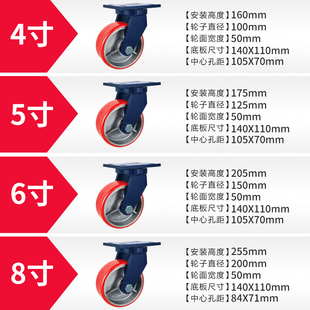超重型加厚支架4寸5轮寸聚氨酯推寸龙门架车轮子8脚轮6寸耐磨铁芯