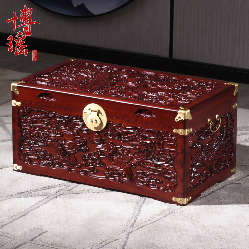 博瑶香樟木箱子婚嫁箱仿古雕花嫁妆箱收纳陪嫁结婚字画收藏