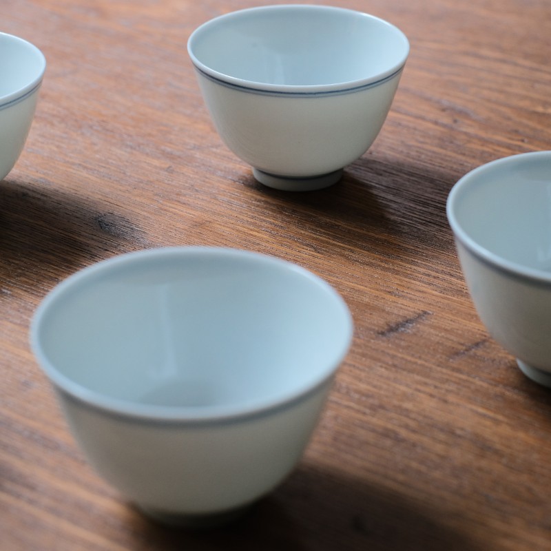元无主人杯茶杯高档精致茶杯陶瓷青花双线杯品茗杯套装草木灰茶具