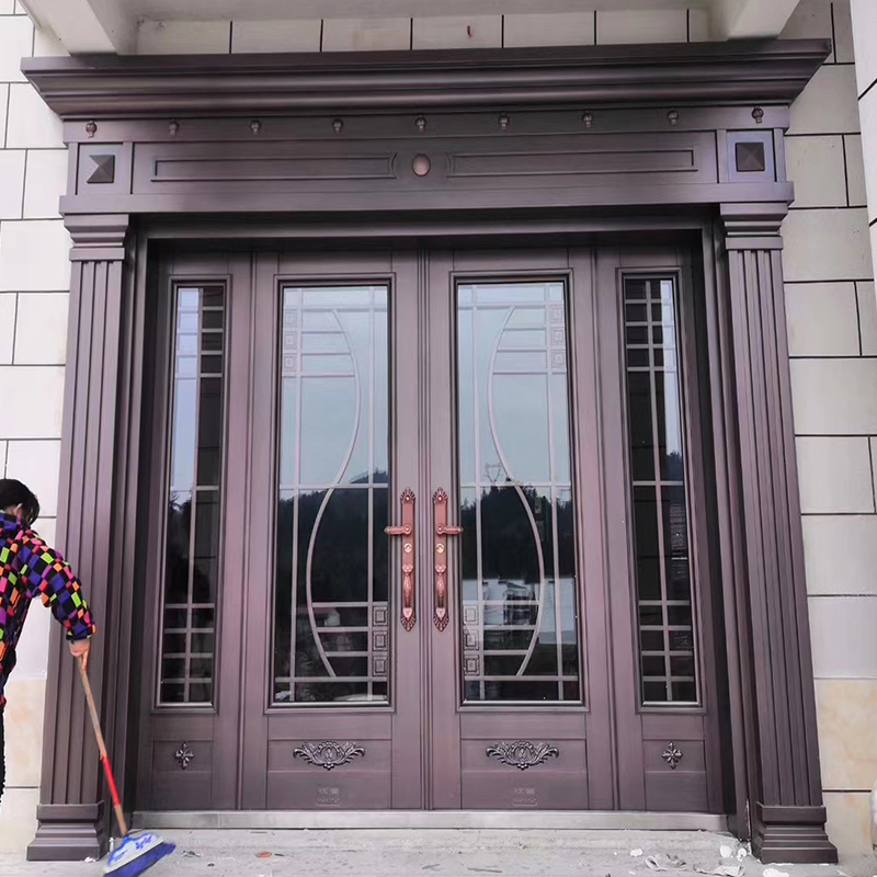 钢化玻璃门别墅大门双开门锌合金定制家用乡村进户大门农村入户门