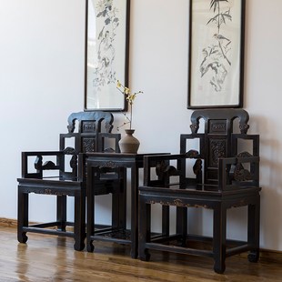 榆木太师椅圈椅官帽椅实木中式仿古做旧雕花靠背椅客厅明清家具