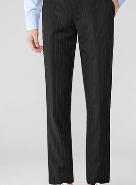 深邃风度~2023男士高级质感轻商务休闲黑竖条纹西裤休闲裤E18