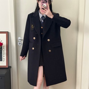织物猪 绪奈女子 学院风毛呢外套女秋冬制服中长款夹棉呢子大衣
