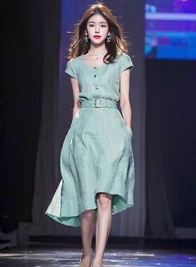 法式高级感清凉排扣设计感收腰连衣裙女夏季新款精致绝美中长裙子