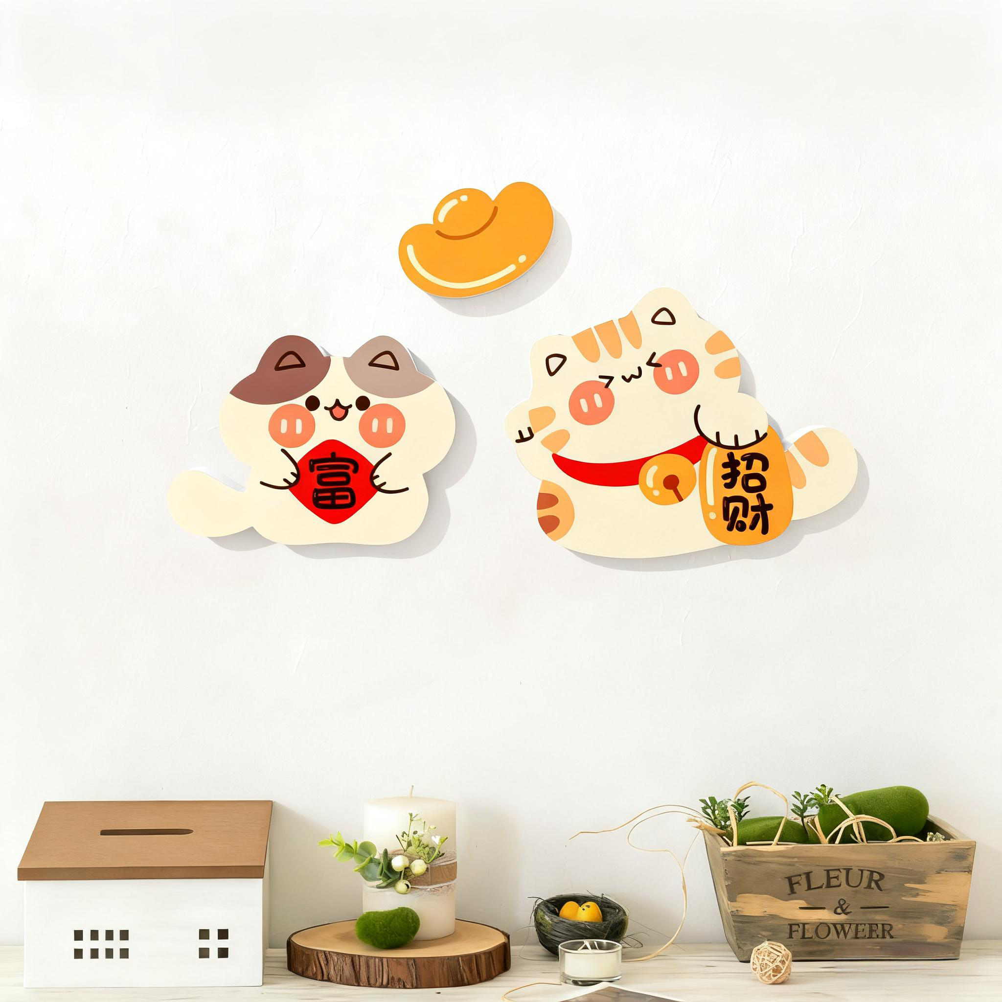 装饰墙贴遮丑补洞贴纸卧室房间门上墙面布置贴纸画自粘小猫咪图案,家居饰品,软装墙贴,淘宝优惠券,粉丝福利购,淘宝优惠卷