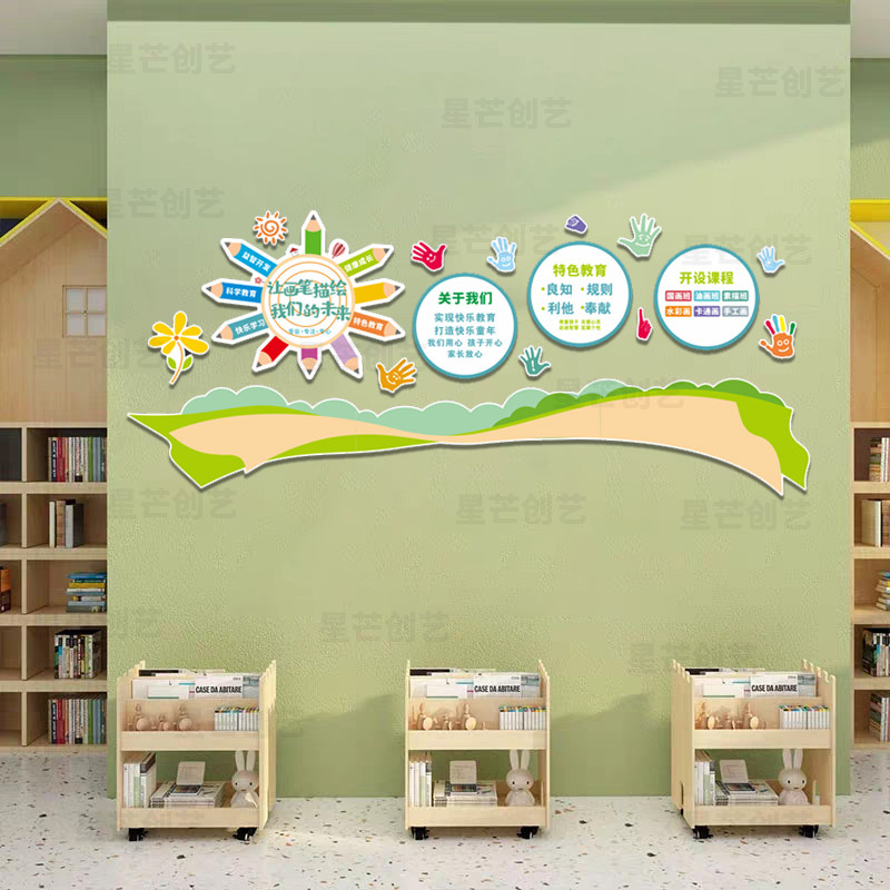 童趣风学校教室文化墙贴卡通装饰贴纸绿色墙面布置贴学校文化墙,家居饰品,文化墙贴,淘宝优惠券,粉丝福利购,淘宝优惠卷