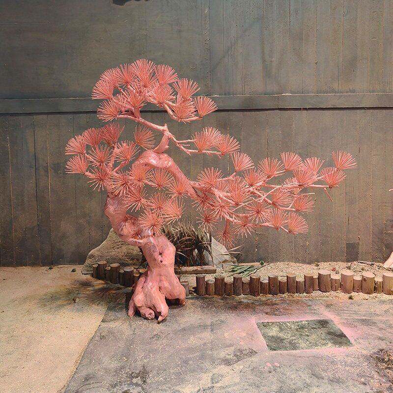 婚新中式YCK粉色真迎客松橱窗酒店枯木仿造型假松树根雕木庆牙签