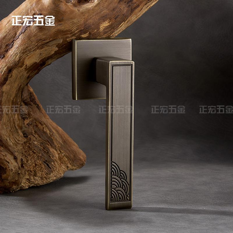 厂家直销新中式室内纯铜双开实木门锁 轻奢静音客厅卧室门把手