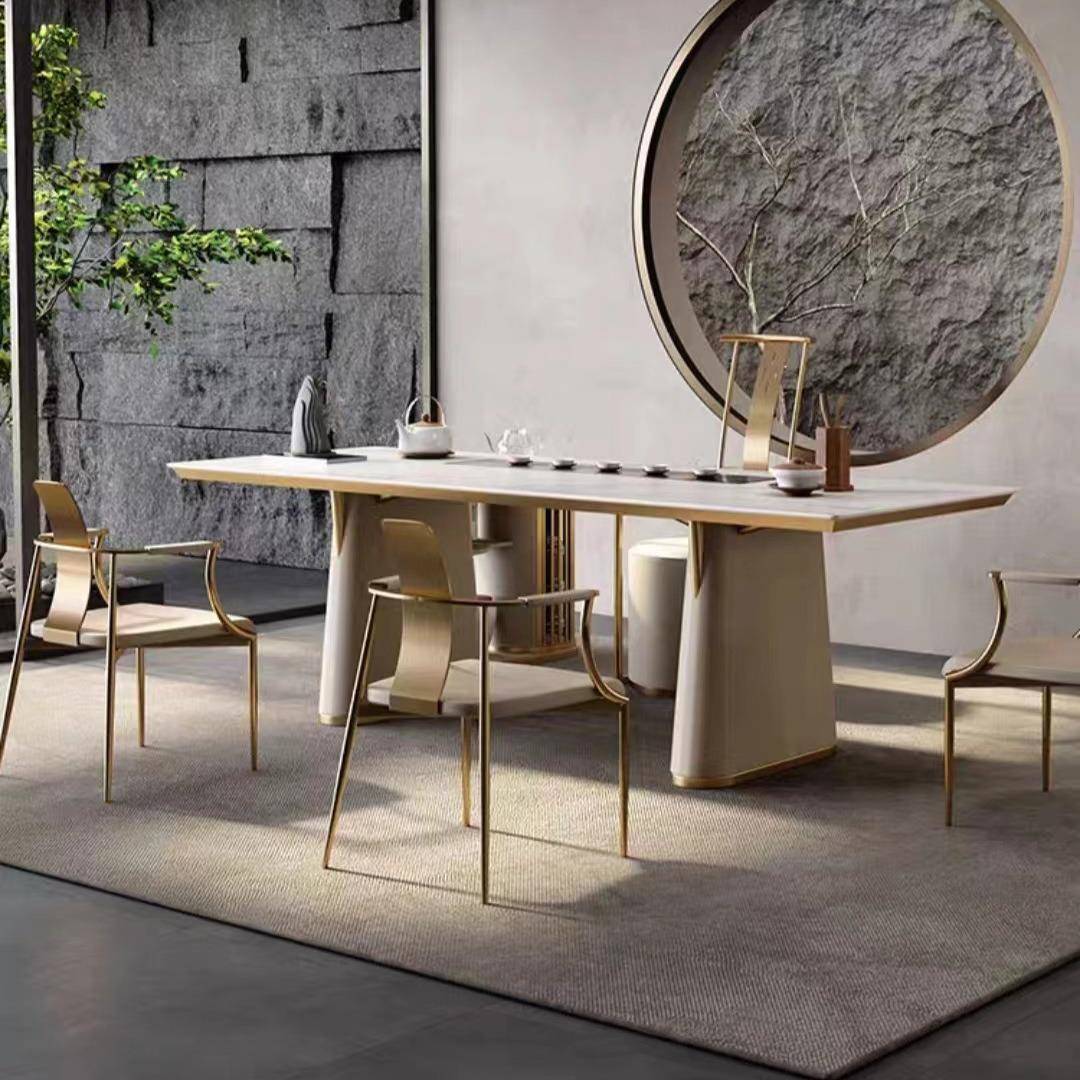 豪华商务家具轻奢岩板办公室高档设计师客厅家用泡茶桌副柜组合