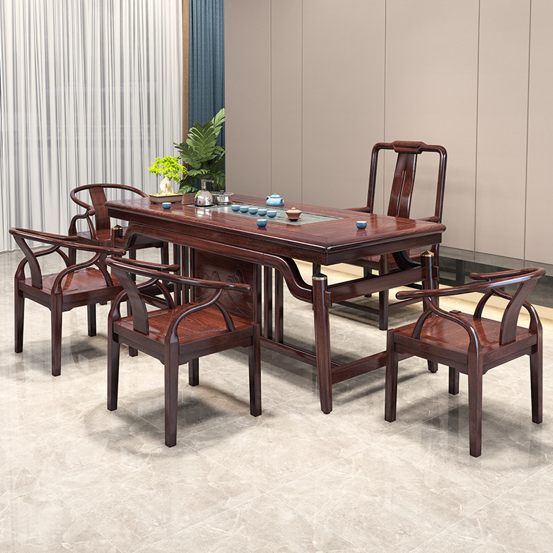 新中式花梨木茶桌椅组合一桌五椅1.8米紫檀色实木禅意办公室茶台,住宅家具,红木茶桌/茶台,淘宝优惠券,粉丝福利购,淘宝优惠卷