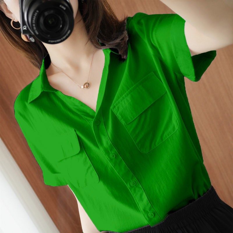 法式雪纺衬衫女夏季新款V领职业工作装短袖上衣薄款气质宽松衬衣