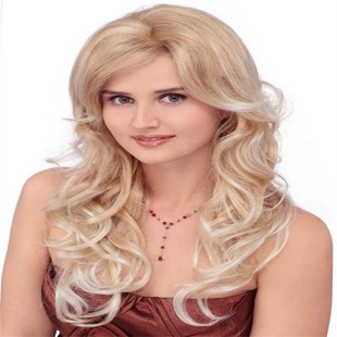 化纤假发蓬松大波浪整顶发套欧美金发时尚长卷发金色高温丝全头套
