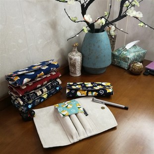 布邑 卡通笔套三支装钢笔收纳袋笔帘笔包笔盒磁扣款便携式蓝色猫