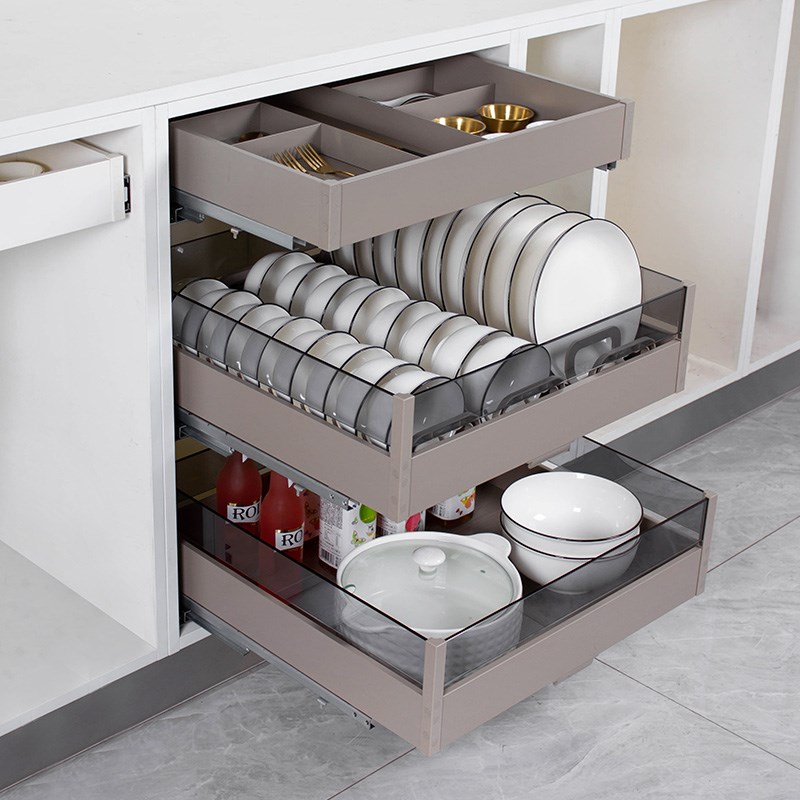 飞鸥厨房橱柜双层抽屉式碗架拉篮碗篮定制加深收纳锅篮碗碟工具篮