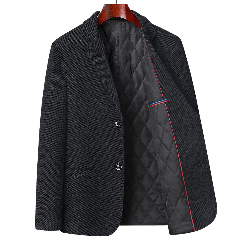 爸爸秋冬季外套装中老年人西装男中年单西服保暖便西爷爷加厚衣服