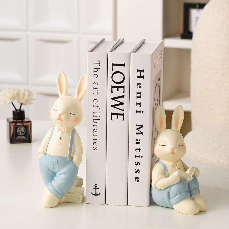家居装饰品桌面创意小众兔子书靠书立摆件高级感电视柜酒柜办公室