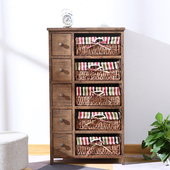 包邮 实木卧室藤编抽屉收纳柜自由组合柜子客厅田园风格 斗柜床头柜