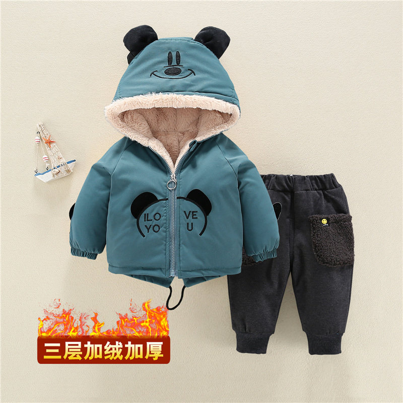 宝宝羽绒棉服冬季一岁男童加厚棉衣儿童套装婴儿保暖加绒外套童装