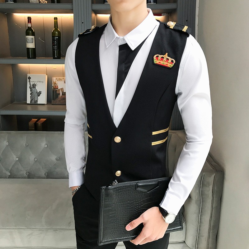 职业装三件套发型师酒吧KTV服务员工作服男士上班马甲衬衫休闲裤