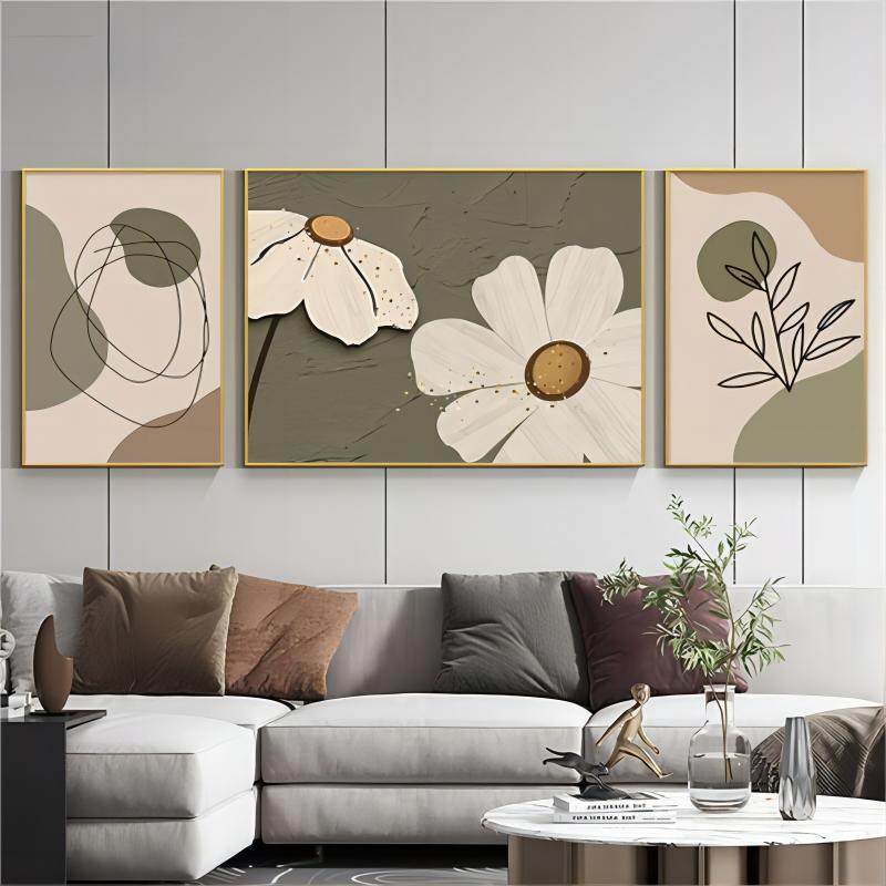 轻奢高级感沙发三连幅装饰画高端大气壁画简约抽象挂画客厅免打孔
