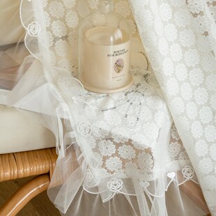 透光不透人法式蕾丝纱帘窗帘免打孔魔术贴卧室飘窗高级感隔断门帘