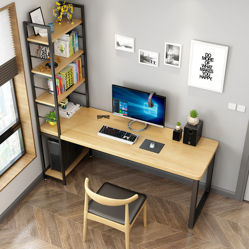北欧电脑台式桌实木家用loft书桌书架组合阳台写字桌书柜办公一体