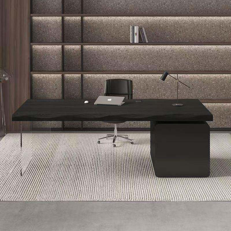 实木老板办公桌轻奢极简纯黑色工作台家用书桌带抽屉总裁桌椅组合