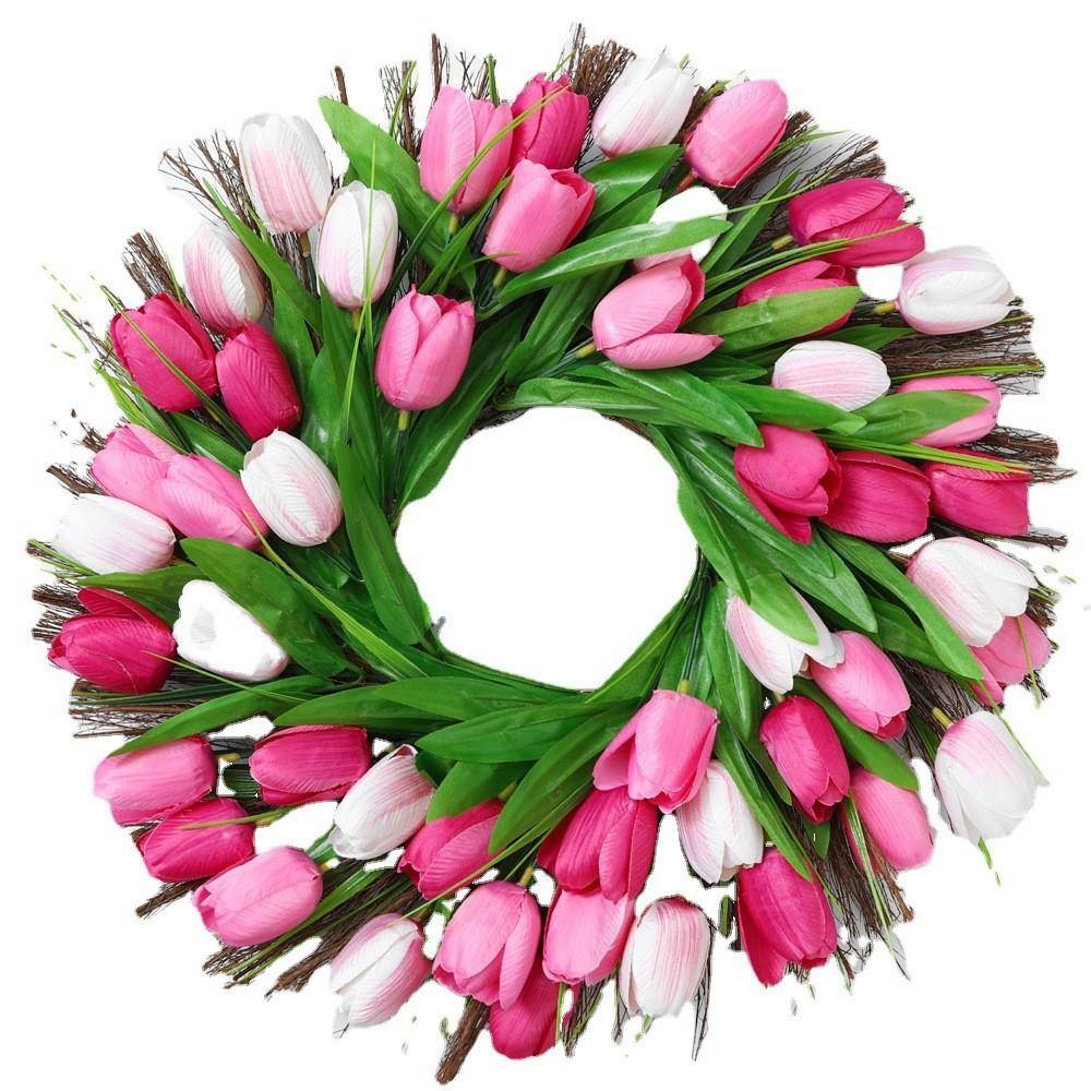 2025新款春季花环仿真郁金香花环门环装饰花绢花仿真花壁饰挂饰