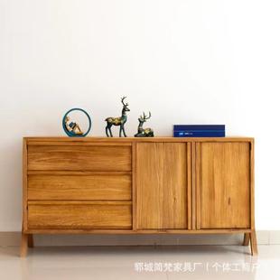 新中式老榆木餐边柜家用客厅长方形储物柜实木风化纹立式茶水柜子