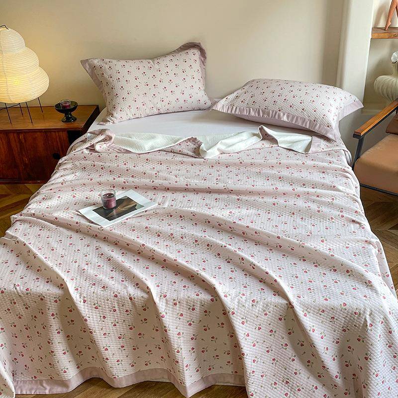 高端复古小花全棉提花床盖三件套绗缝加厚床单床垫保护罩可水洗