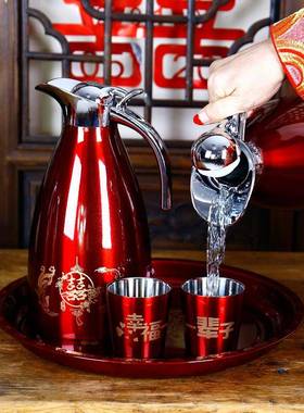 x水yt一结婚壶红色对热水4瓶30不锈钢F76S7SM5喜庆陪嫁婚礼保温暖