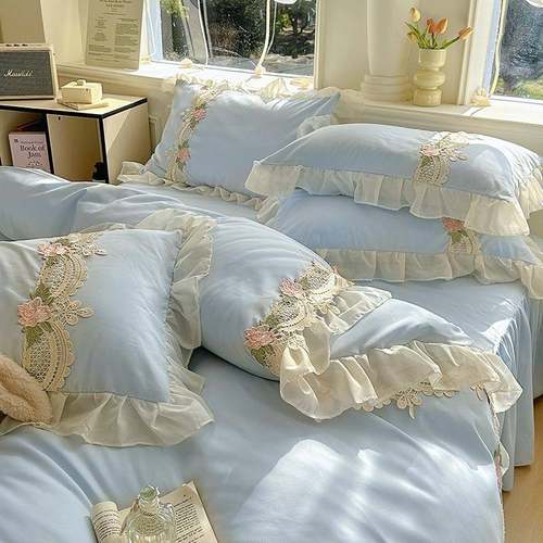 2件25新款磨毛雪纺蕾丝GMO花边床裙四套学生套宿舍0三件柔软舒适