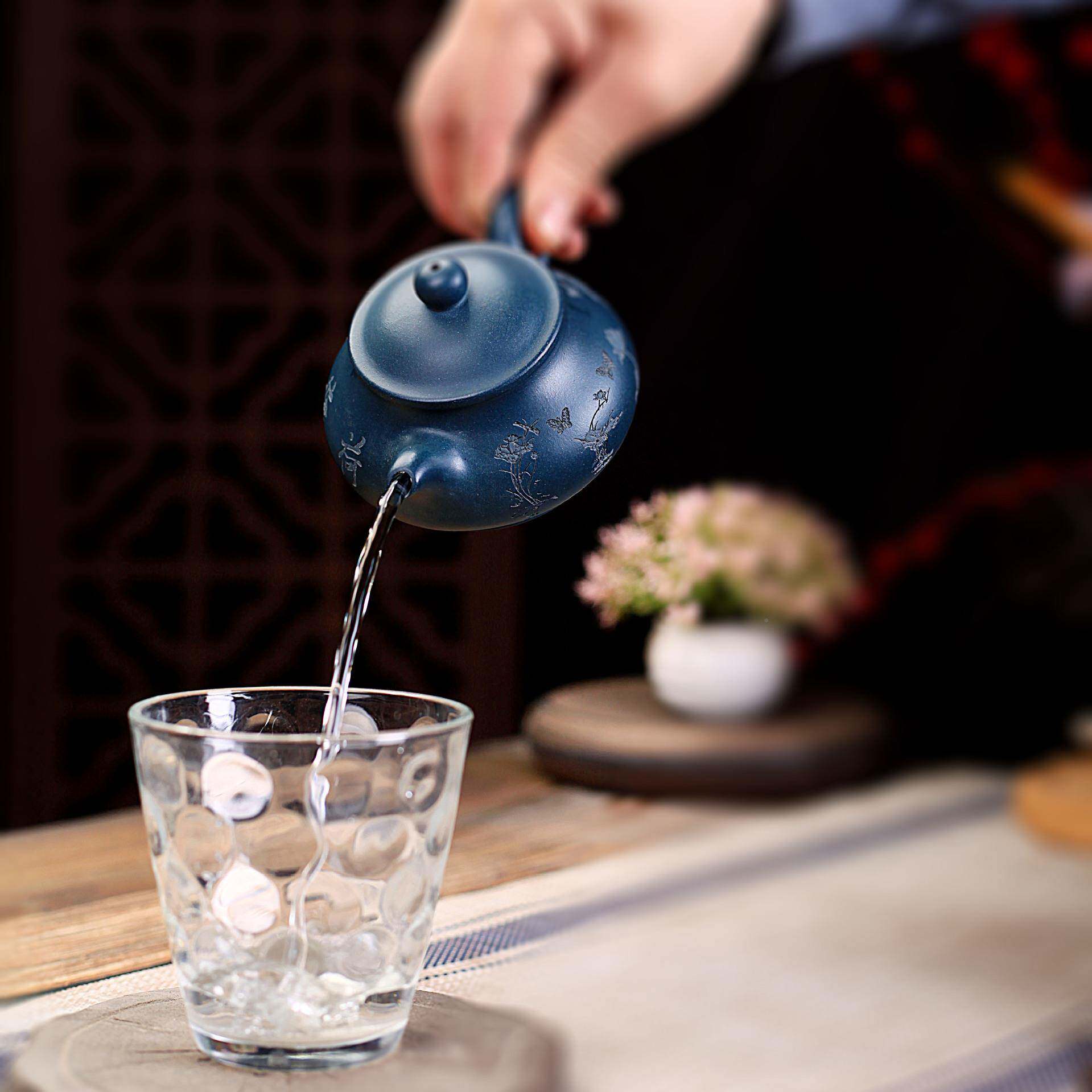 壶茶宜兴紫工砂壶壶茶具原矿JFB天青泥荷塘月色潘手制作厂家