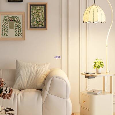 落地灯头柜一中古31056体风卧室感客厅发旁边床置物氛围沙边几台