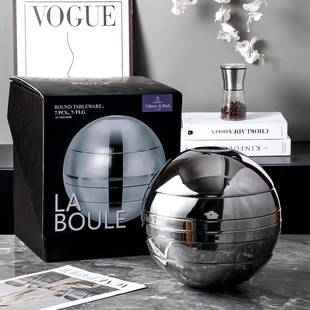 34不锈钢球形套装0盘七件套艺体术球摆件碗亮光碗双层防cf烫碗盘