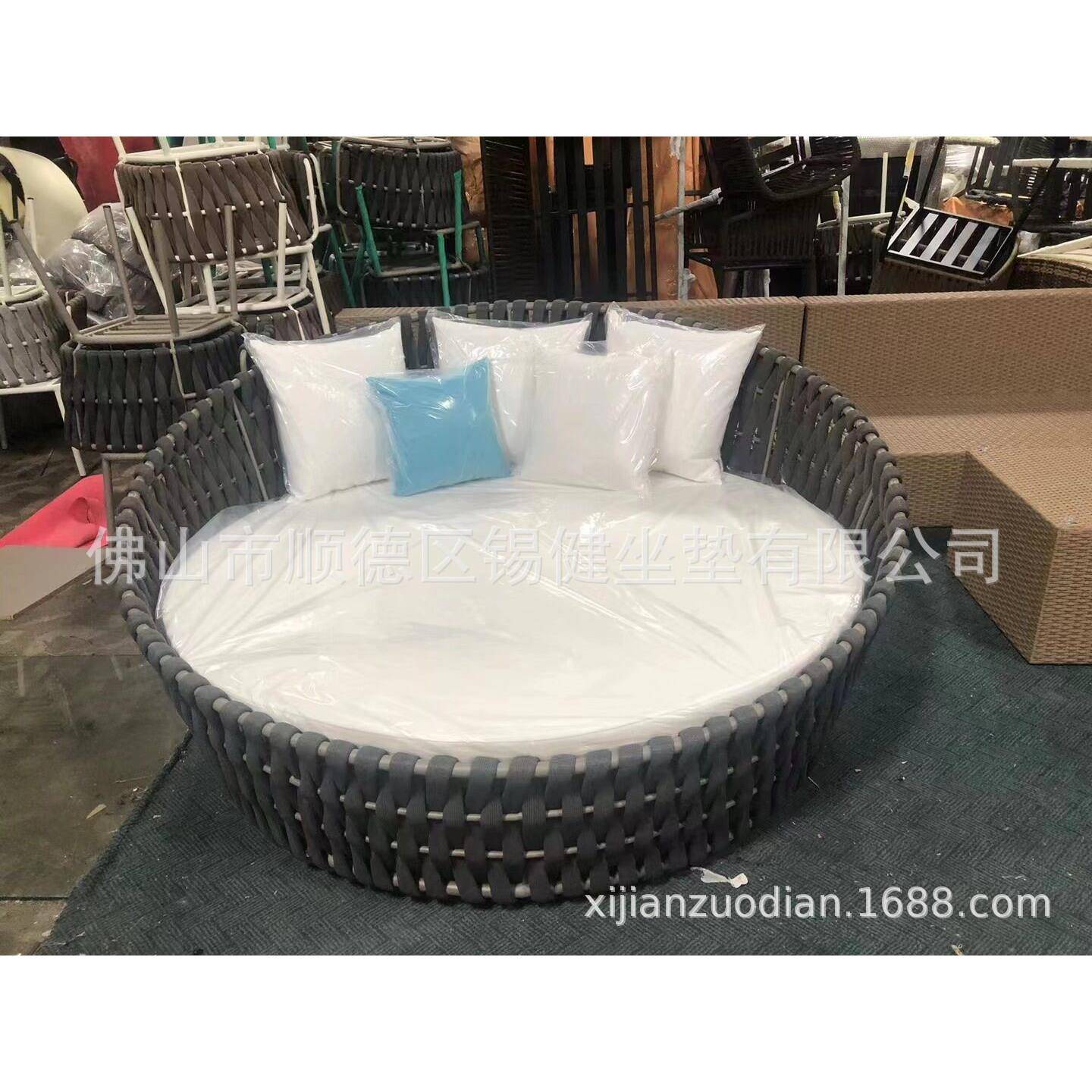 户外沙发床闲阳躺台懒藤人编桌椅休组合庭院圆831形床防水坐垫